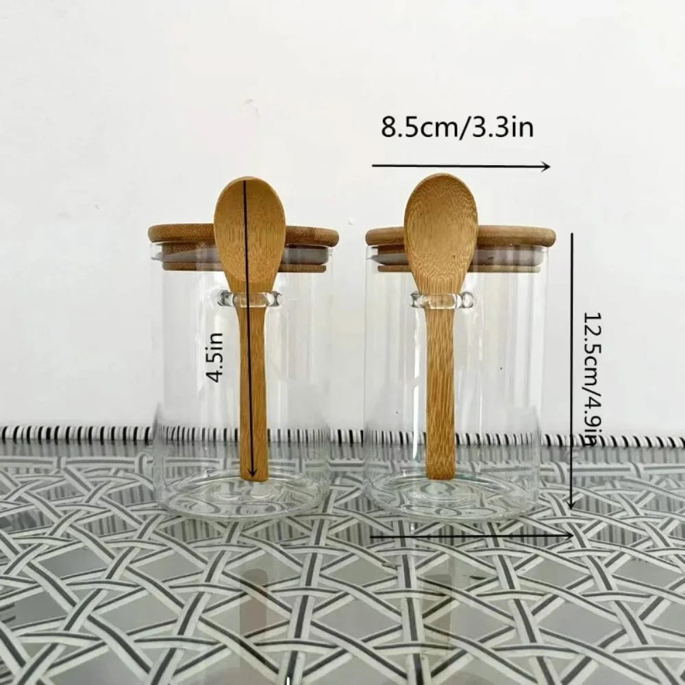 Airtight Borosilicate Glass Jars with Bamboo Lid & Spoon Glass Storage Canister SPOT