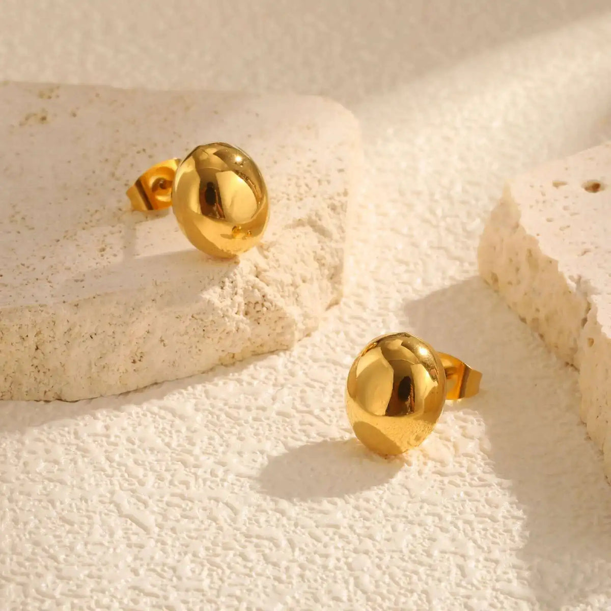 Meaeguet Oval Brushed Gold Stud Earrings – Nickel-Free Women Stud Earrings SPOT