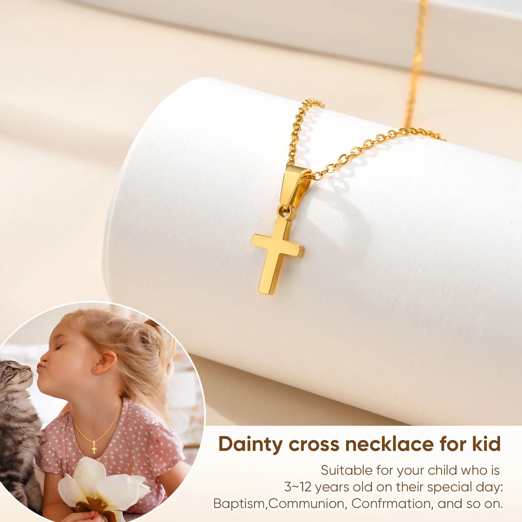 Kids Cross Pendant Necklace – Stainless Steel, Baptism Gift Cross Pendant Necklace SPOT