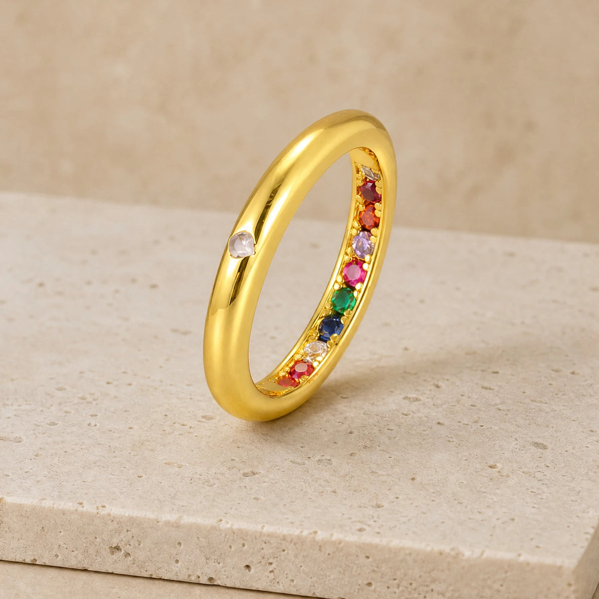 Colorful Zirconia Eternity Ring – 18K Gold Plated Band Zirconia Ring SPOT US Size 6