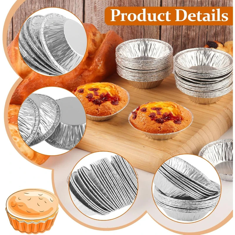 200-Pack Disposable Aluminum Foil Tart Molds – Round Baking Cups Foil Tart Molds SPOT