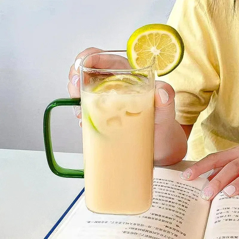 400ml Square Glass Mug with Lid & Straw – Microwave Safe Glass Mug SPOT