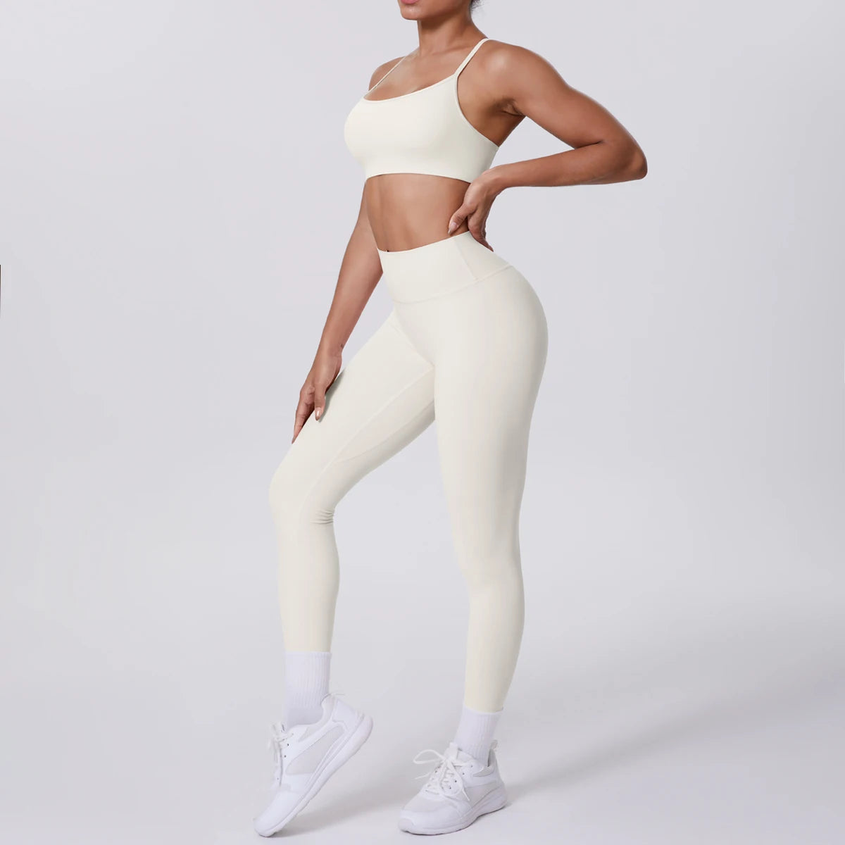 Women's Seamless Yoga Set – Sports Bra & High-Waist Leggings Women's Activewear Set SPOT Light Ivory M