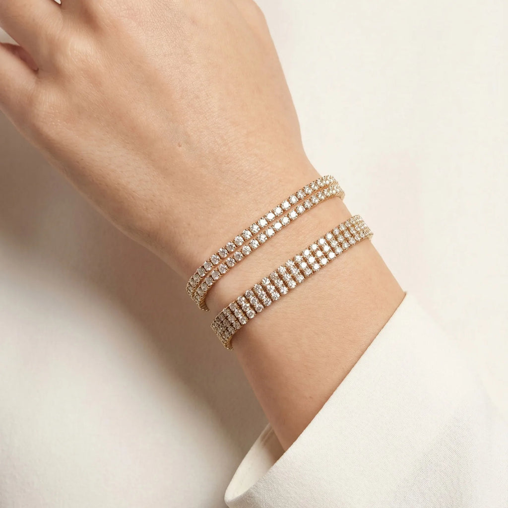 3-Row Tennis Bracelet – 18K Gold Plated CZ Stainless Steel Tennis Bracelet SPOT
