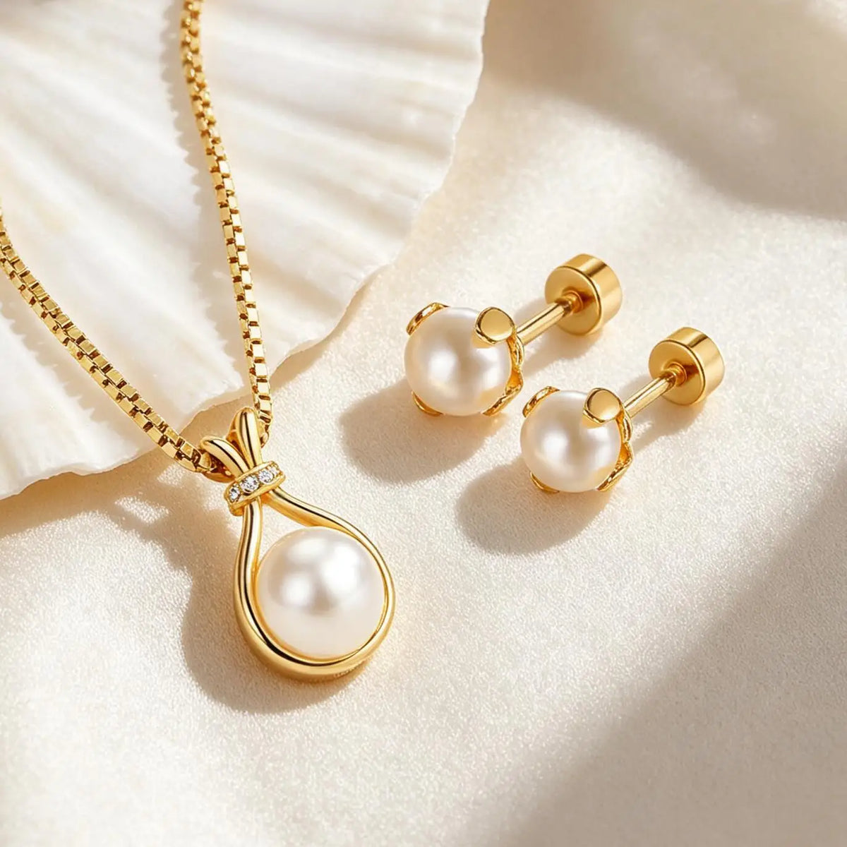 Faux Pearl Jewelry Set – 18K Gold Necklace & Earrings for Women Pearl Jewelry Set SPOT Pearl Set Jewelry