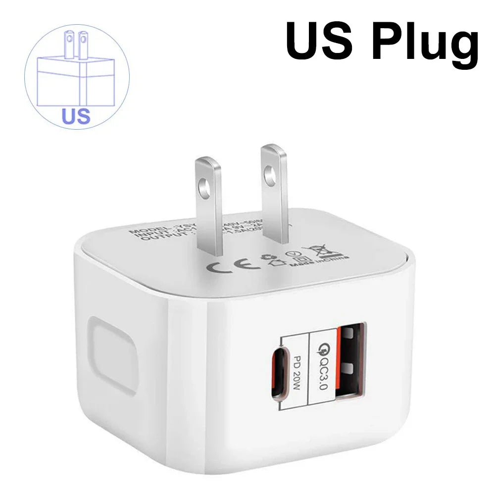20W PD Dual Port USB-C Fast Wall Charger – EU/US/UK Plug USB-C Wall Charger SPOT US