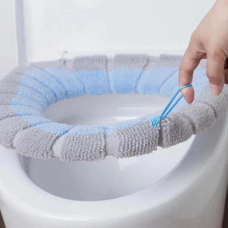 Knitted Toilet Seat Cover Mat – Washable Universal O/U Fit Toilet Seat Cover SPOT