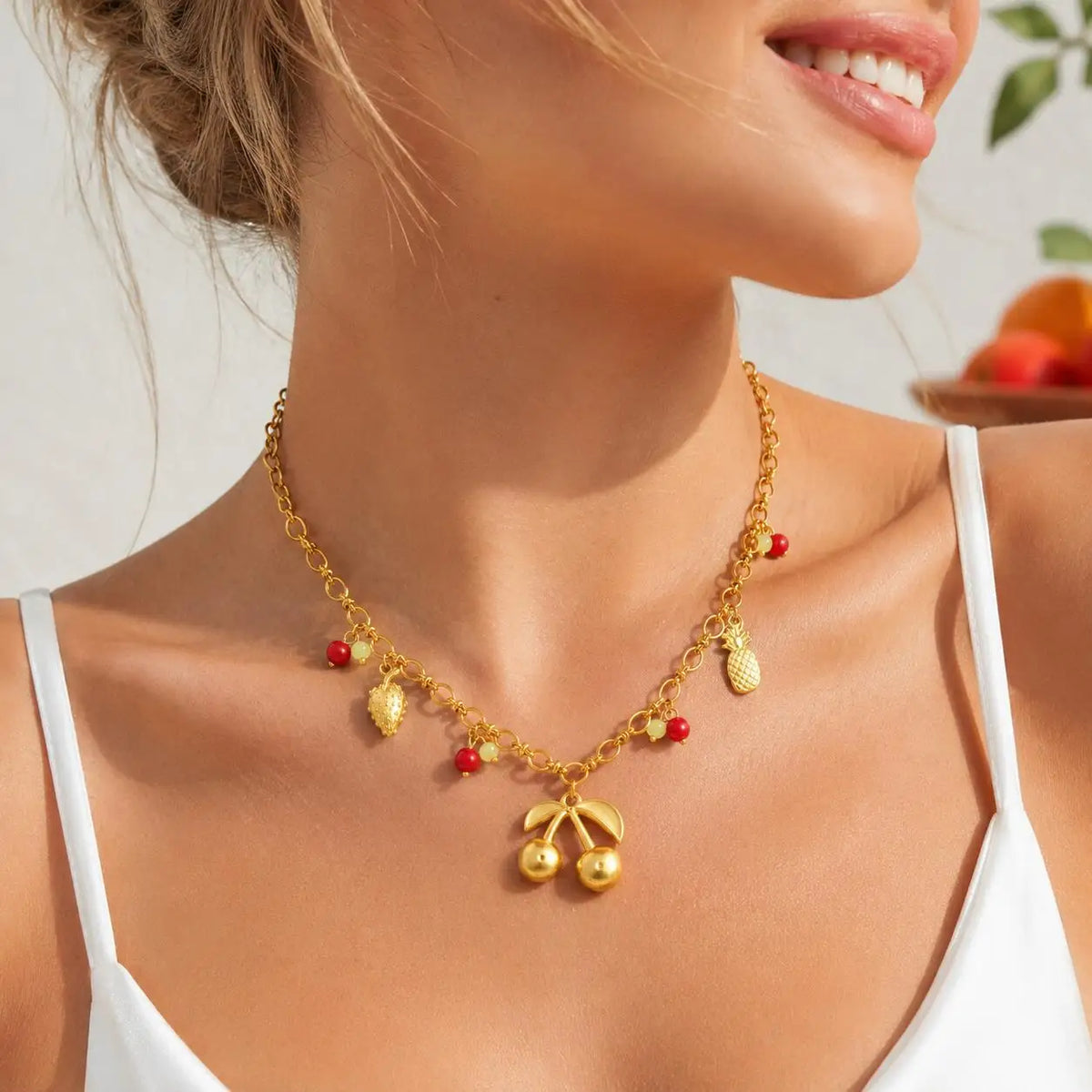Y2K Fruit Enamel Charm Necklace | Adjustable Paperclip Chain Enamel Charm Necklace SPOT NC-2907G