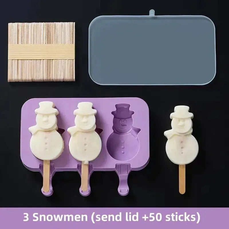Silicone Popsicle Molds with Lid – Cute Cartoon DIY Ice Lolly Popsicle Mold SPOT 3 Snowmen