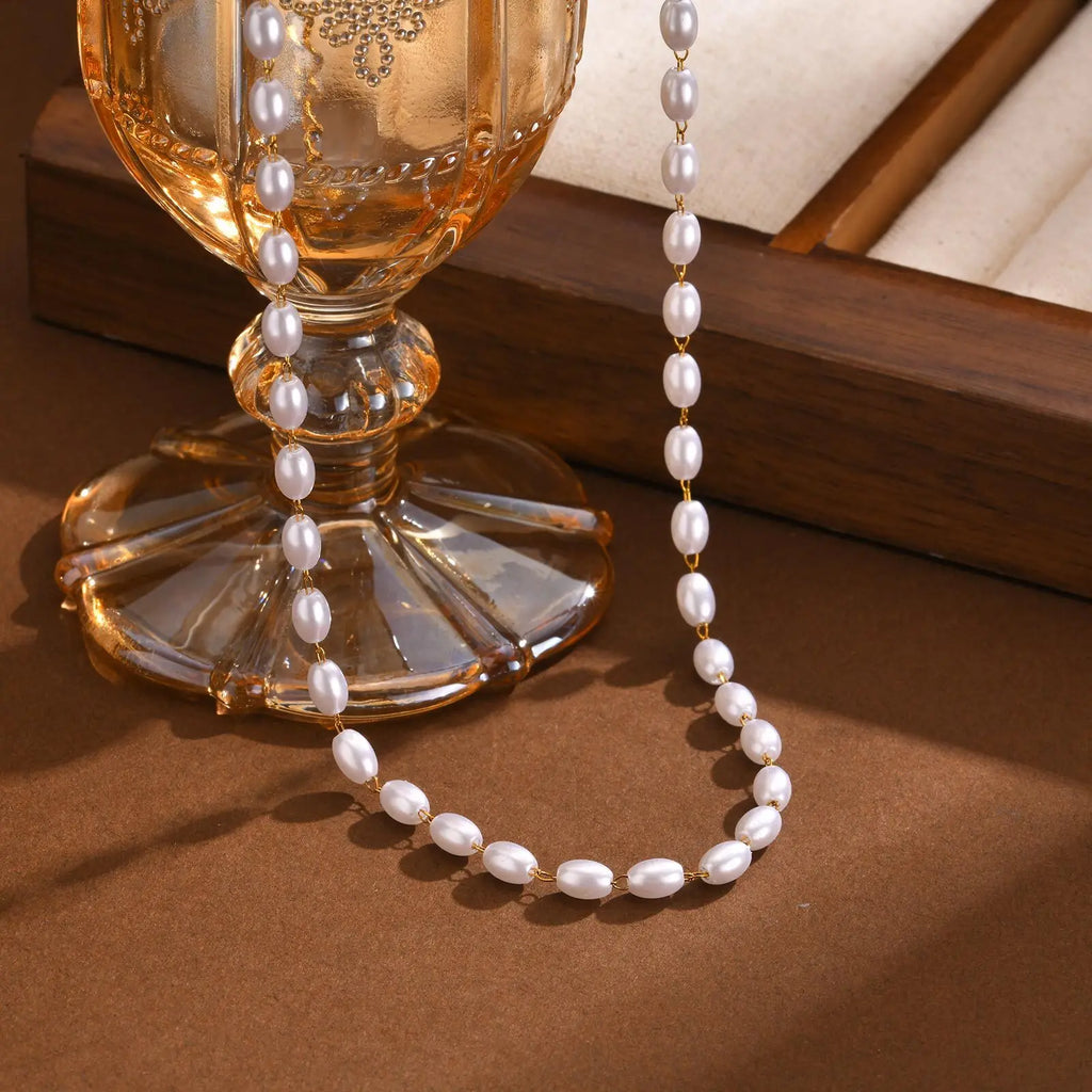 Meaeguet Pearl Beaded Layered Choker Necklace – Women's Gold Pearl Choker Necklace SPOT