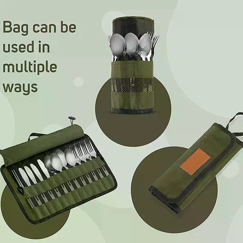 Roll-Up Travel Cutlery Bag – Portable Utensil Organizer Pouch Utensil Organizer Pouch SPOT