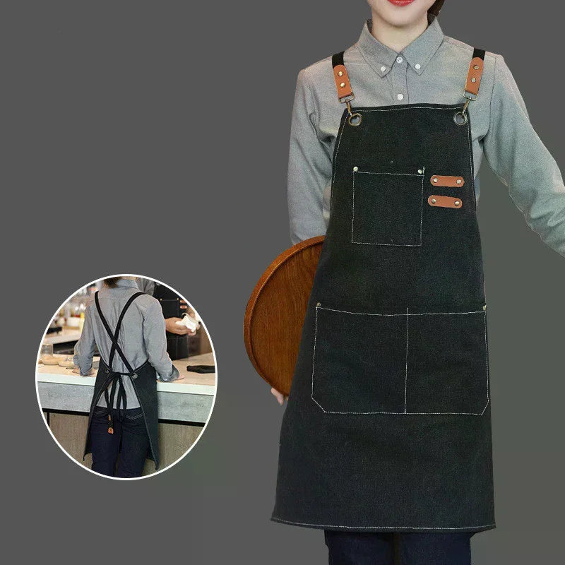 Canvas Apron with Tool Pockets – Oil-Proof Kitchen & Work Apron Canvas Kitchen Apron SPOT