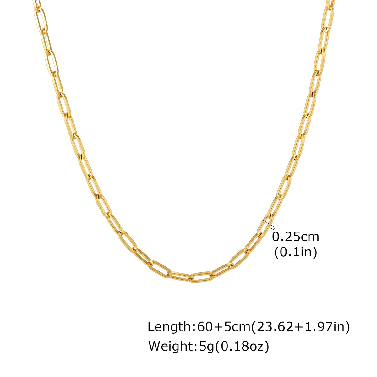 3mm Paperclip Chain Necklace – Stainless Steel Gold Choker Chain Necklace SPOT 2.5mm 60cm