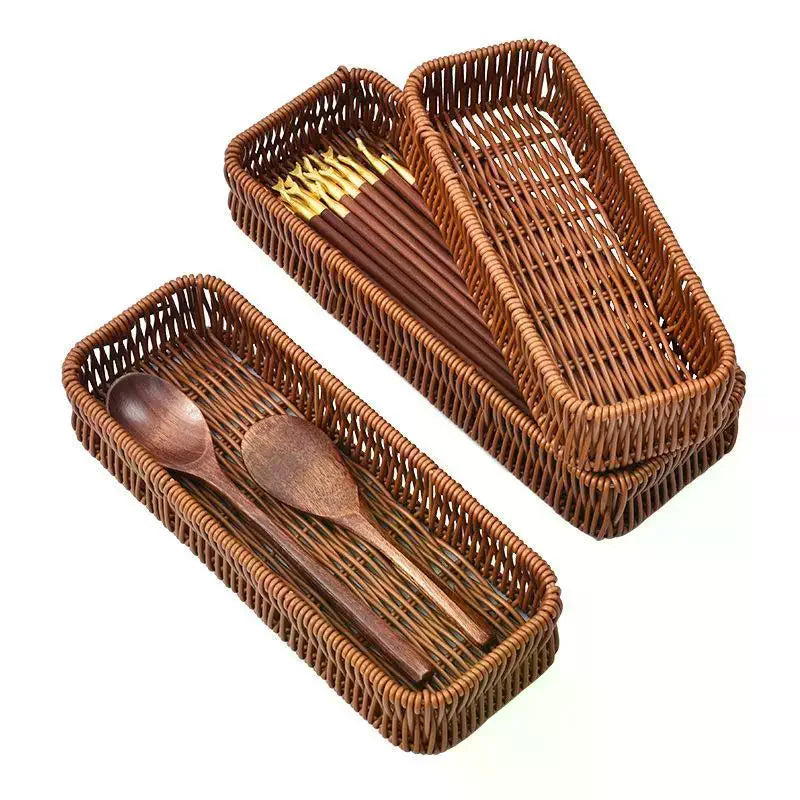 Faux Rattan Woven Storage Basket – Waterproof Serving Tray Woven Storage Basket SPOT