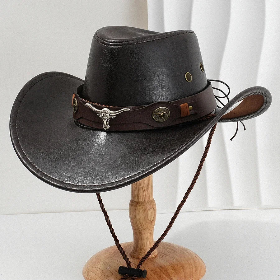 Unisex Faux Leather Western Cowboy Hat – Vintage Style Western Cowboy Hat SPOT