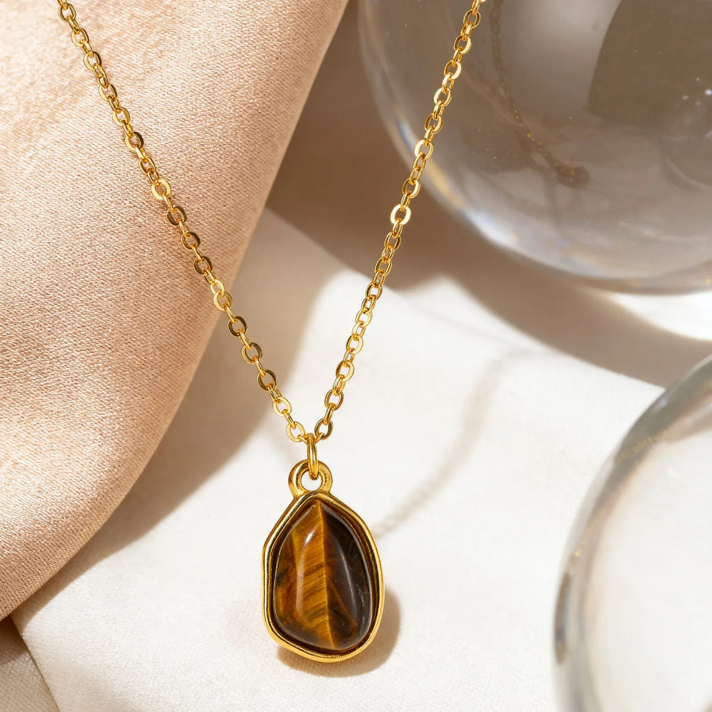 Teardrop Tiger Eye Pendant Necklace – 18K Gold Plated Women Pendant Necklace SPOT