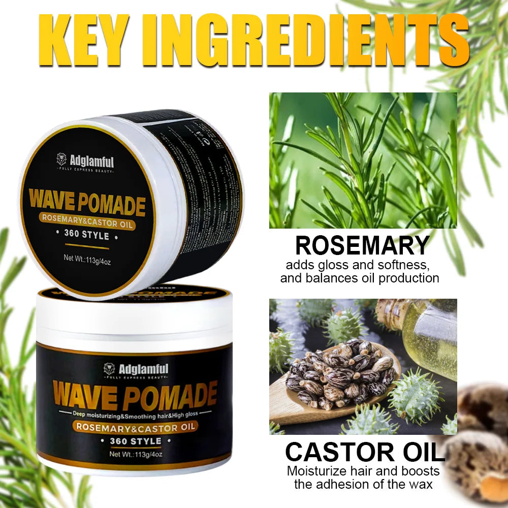 Men's 360 Wave Pomade 113g – Rosemary & Castor Oil | Adglamful Wave Styling Pomade SPOT