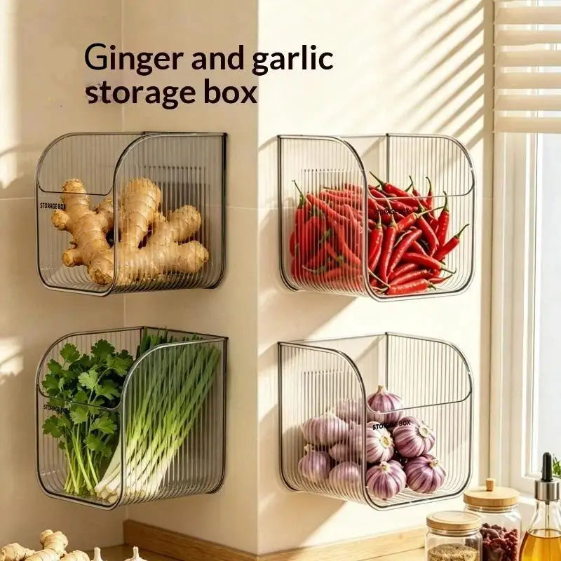 Wall-Mount Kitchen Basket – Garlic, Ginger & Onion Organizer Kitchen Storage Basket SPOT