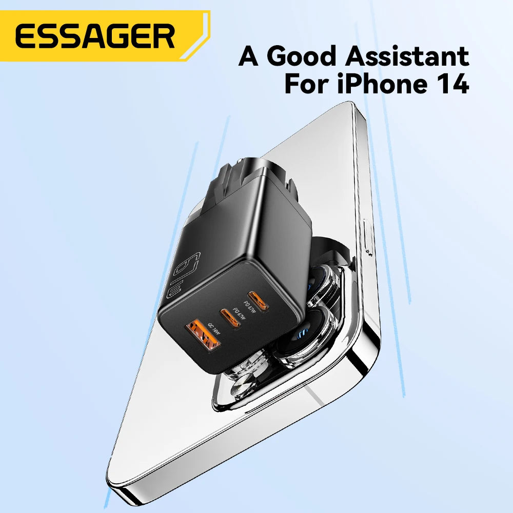 Essager 67W GaN USB-C Fast Charger 3-Port EU/KR Plug GaN USB-C Charger SPOT
