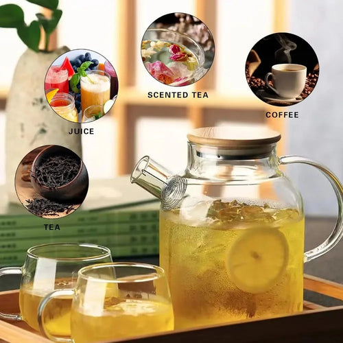1.8L Borosilicate Glass Pitcher – Bamboo Lid & Filter Glass Infuser Pitcher SPOT