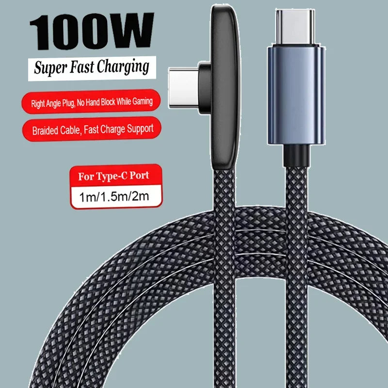 90° Elbow 100W USB-C Braided Fast Charging Cable | 6A USB-C Charging Cable SPOT