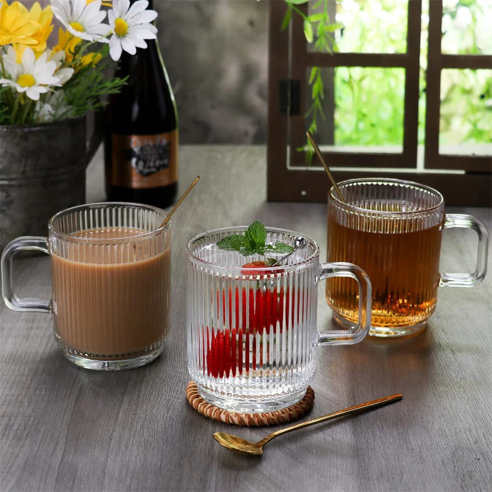 12oz Glass Coffee Mug with Handle – Vertical Stripe Design Glass Coffee Mug SPOT