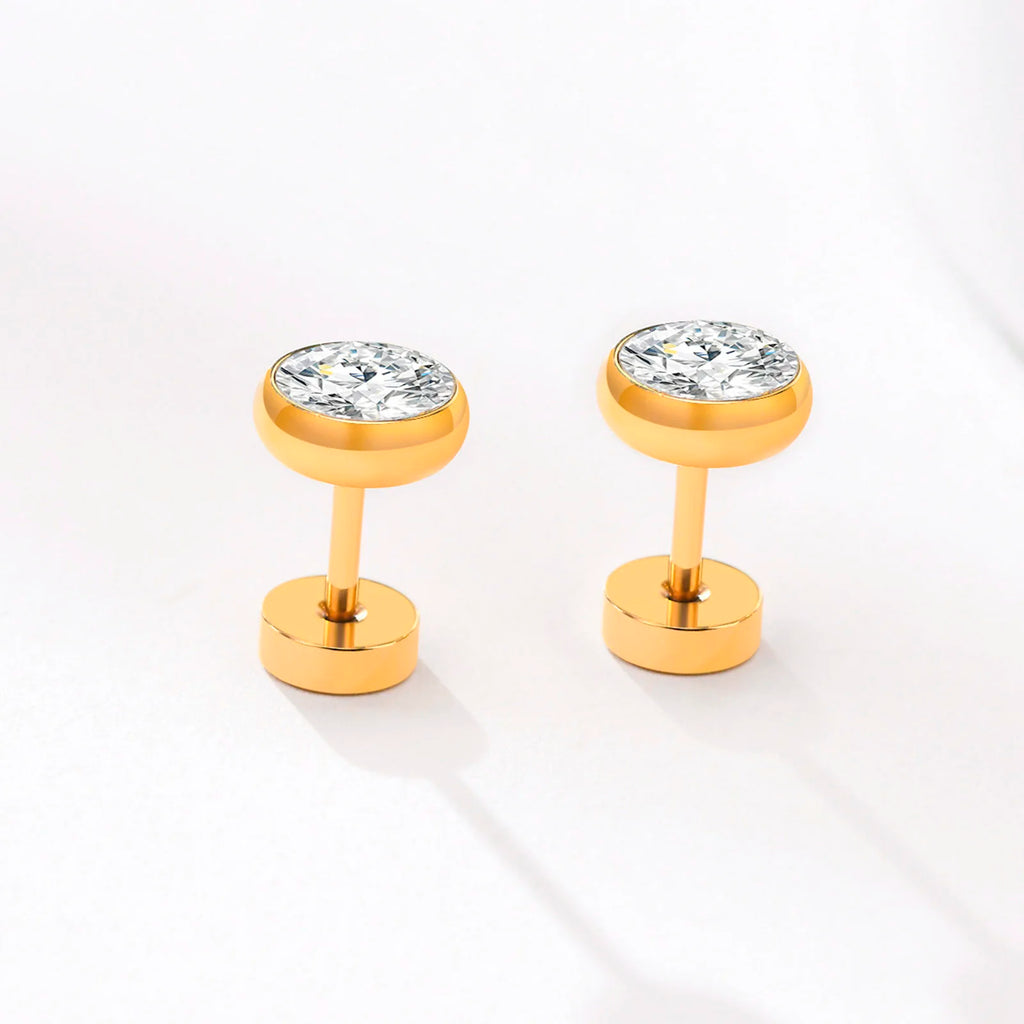 8mm Round CZ Stud Earrings – Bezel Set Cubic Zirconia, Unisex CZ Stud Earrings SPOT