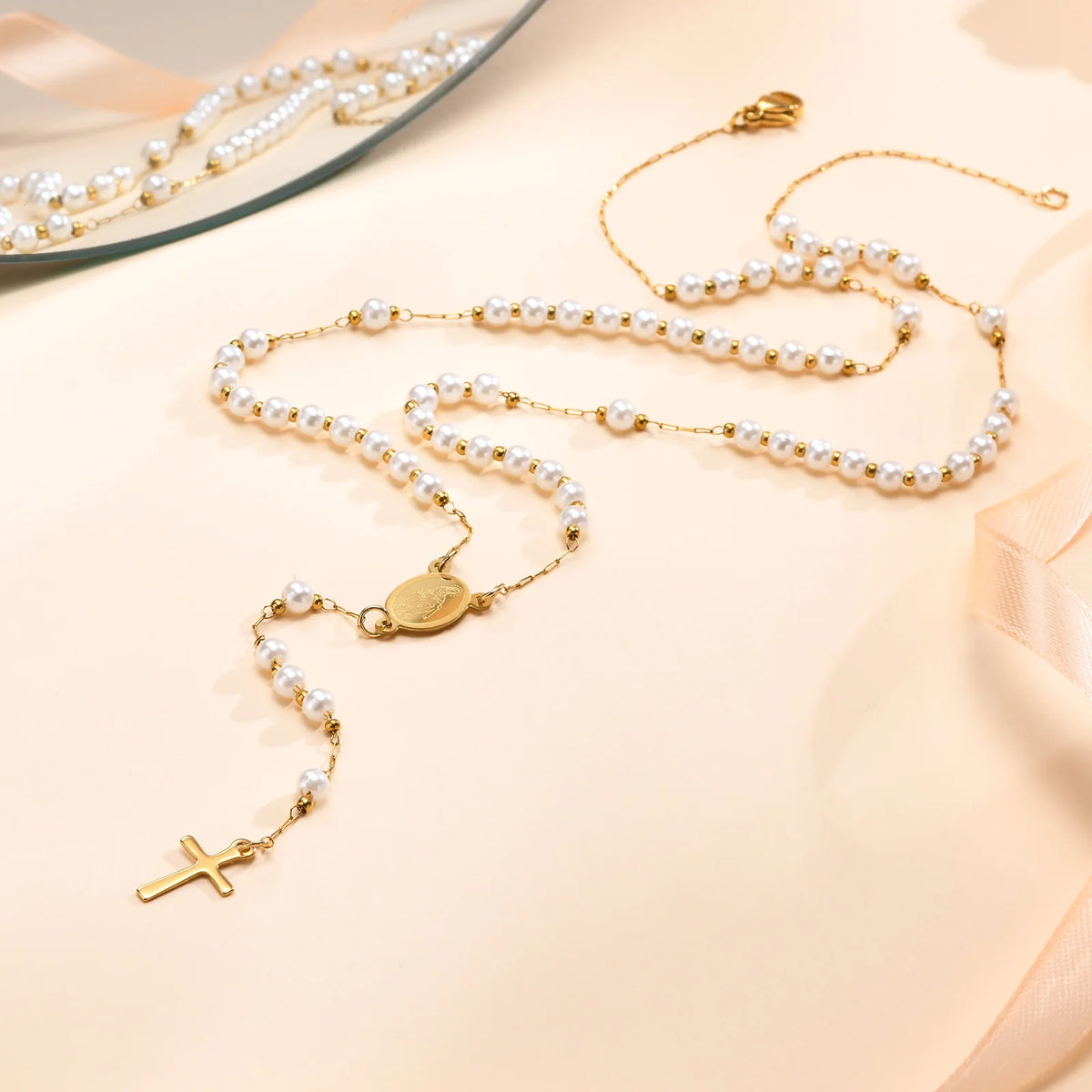 Virgin Mary Rosary Beads Cross Pendant Necklace for Women Pendant Necklace SPOT