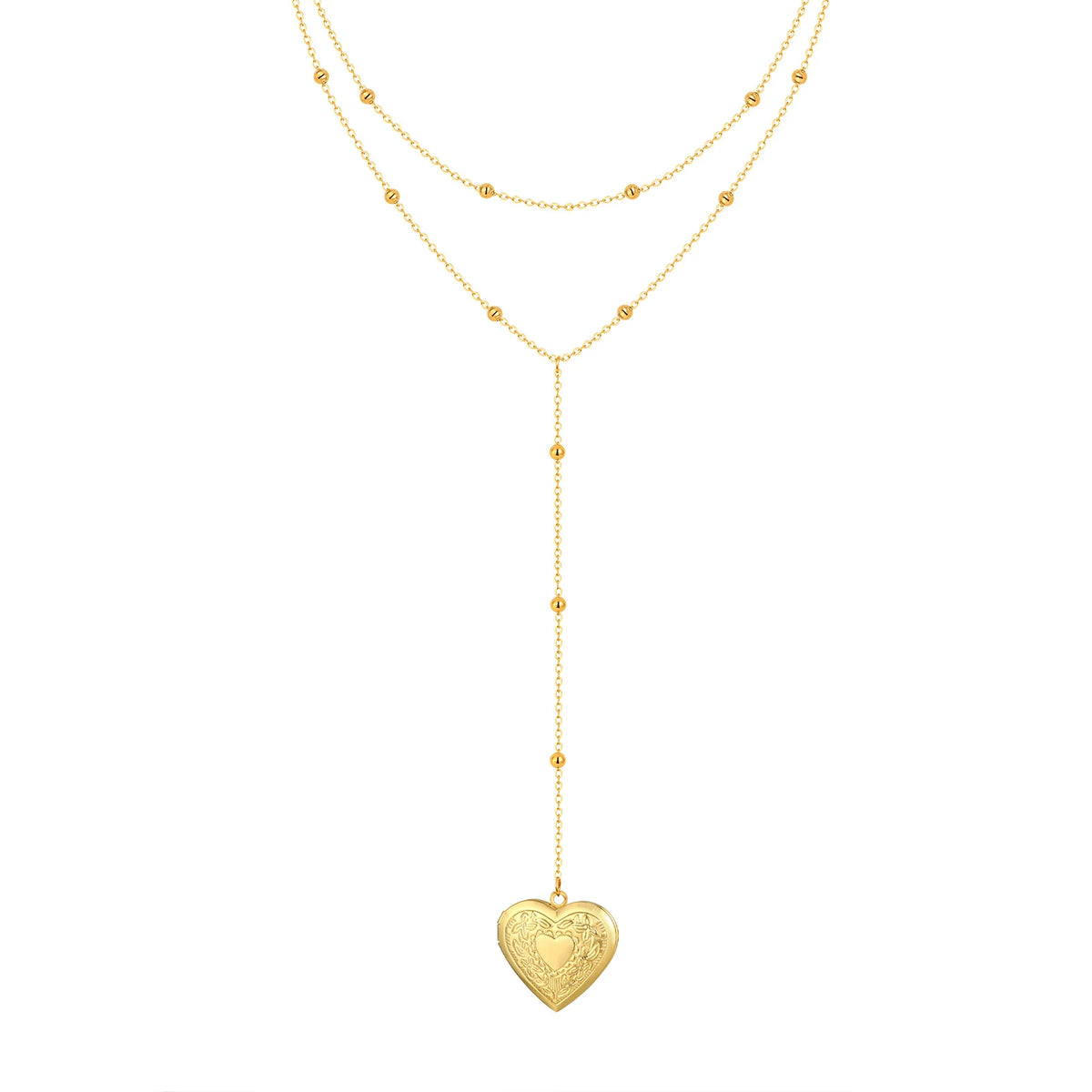 Women's Gold Heart Locket Lariat Necklace – Stainless Steel Locket Pendant Necklace SPOT NC-1476G01-4