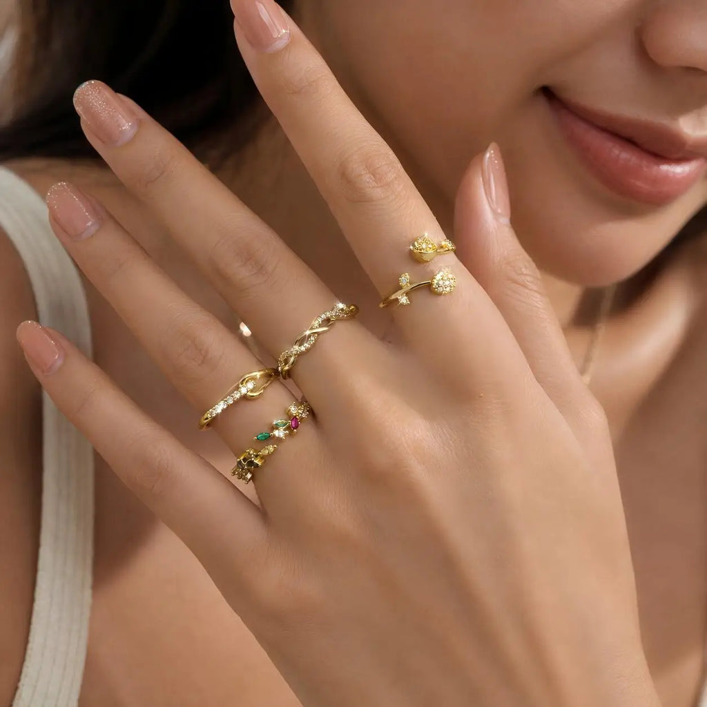 5-Piece Gold CZ Geometric Adjustable Ring Set for Women Fashion Ring Set SPOT