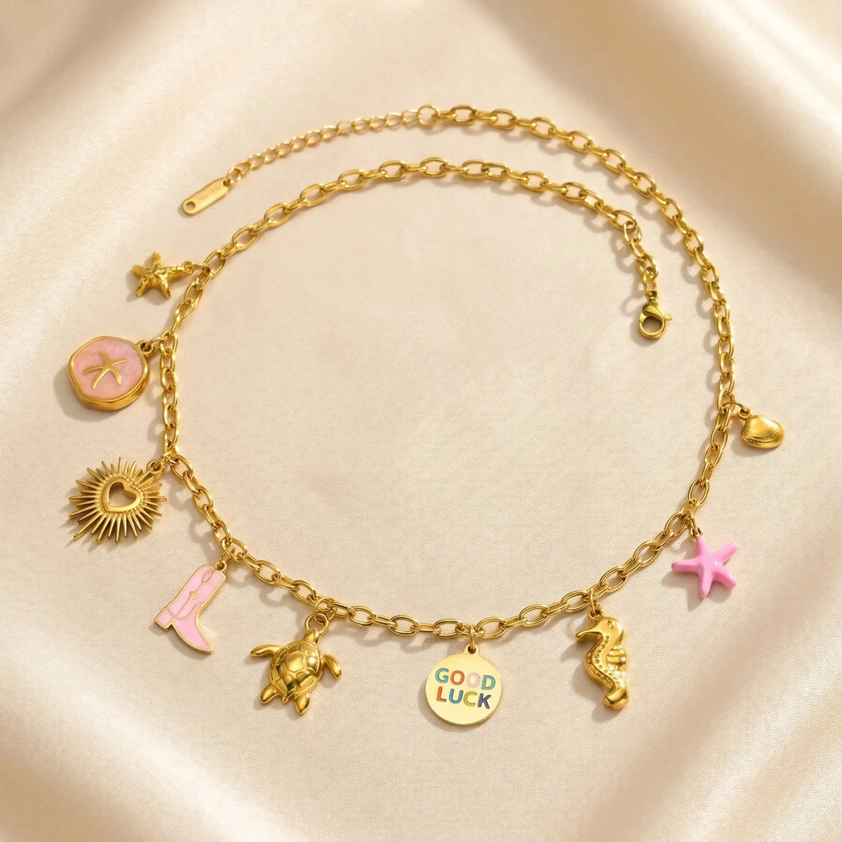 18K Gold Plated Multi Charm Necklace – Waterproof Boho Charm Pendant Necklace SPOT