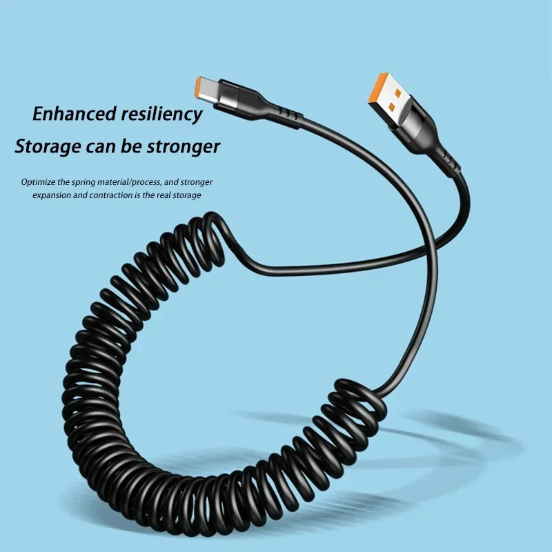 66W Retractable USB-C Fast Charging Cable 5A Spring Coil USB-C Charging Cable SPOT