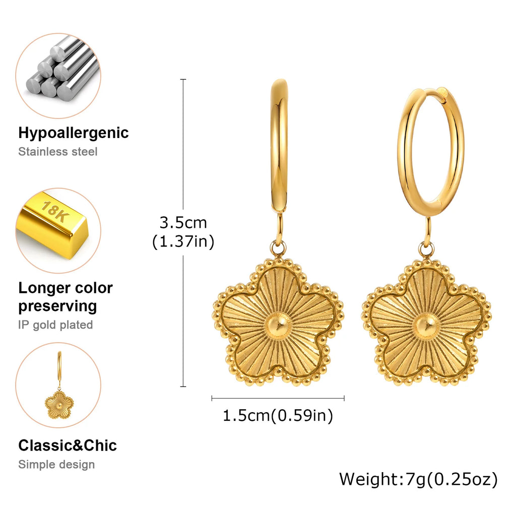 18K Gold Plated Flower Drop Earrings – Stainless Steel Drop Earrings SPOT