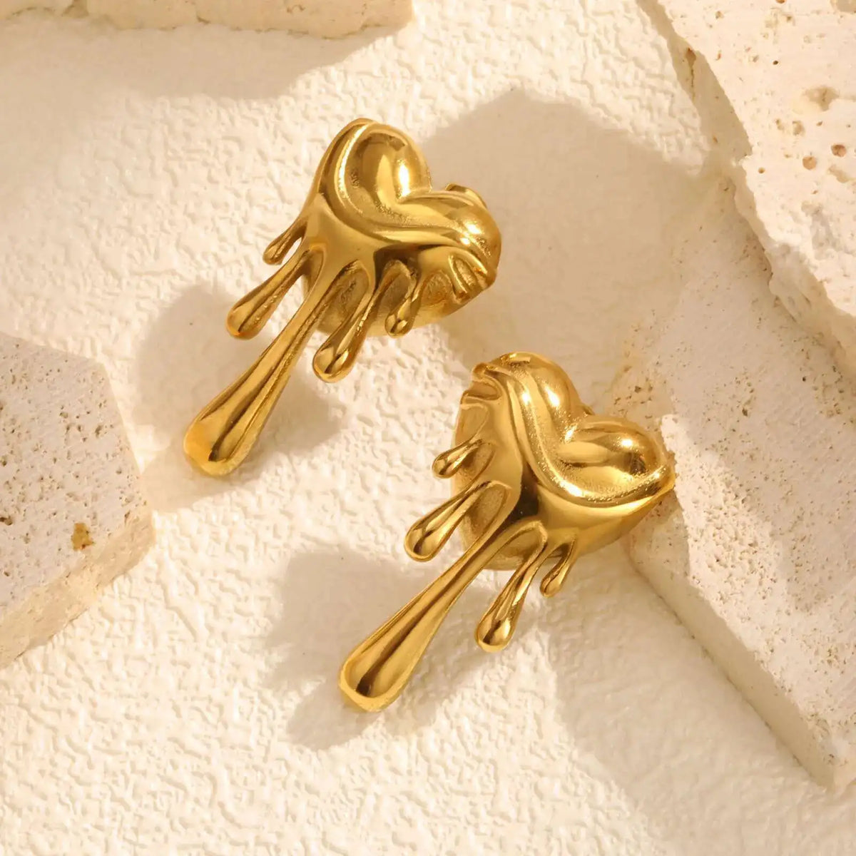 Waterdrop Drip Heart Stud Earrings – 14K Gold Stainless Steel Stud Earrings SPOT Default Title