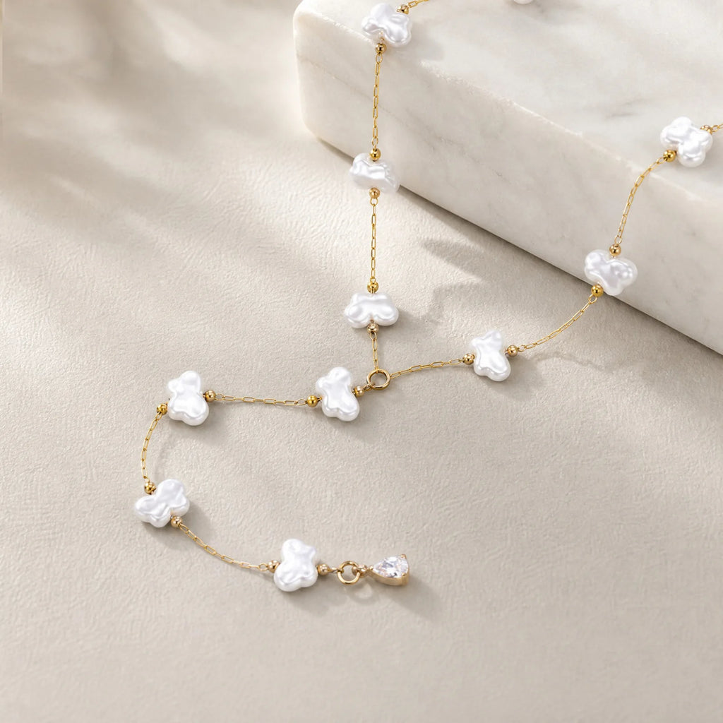 Butterfly Pearl Y-Drop Lariat Necklace | 18K Gold Plated CZ Lariat Necklace SPOT