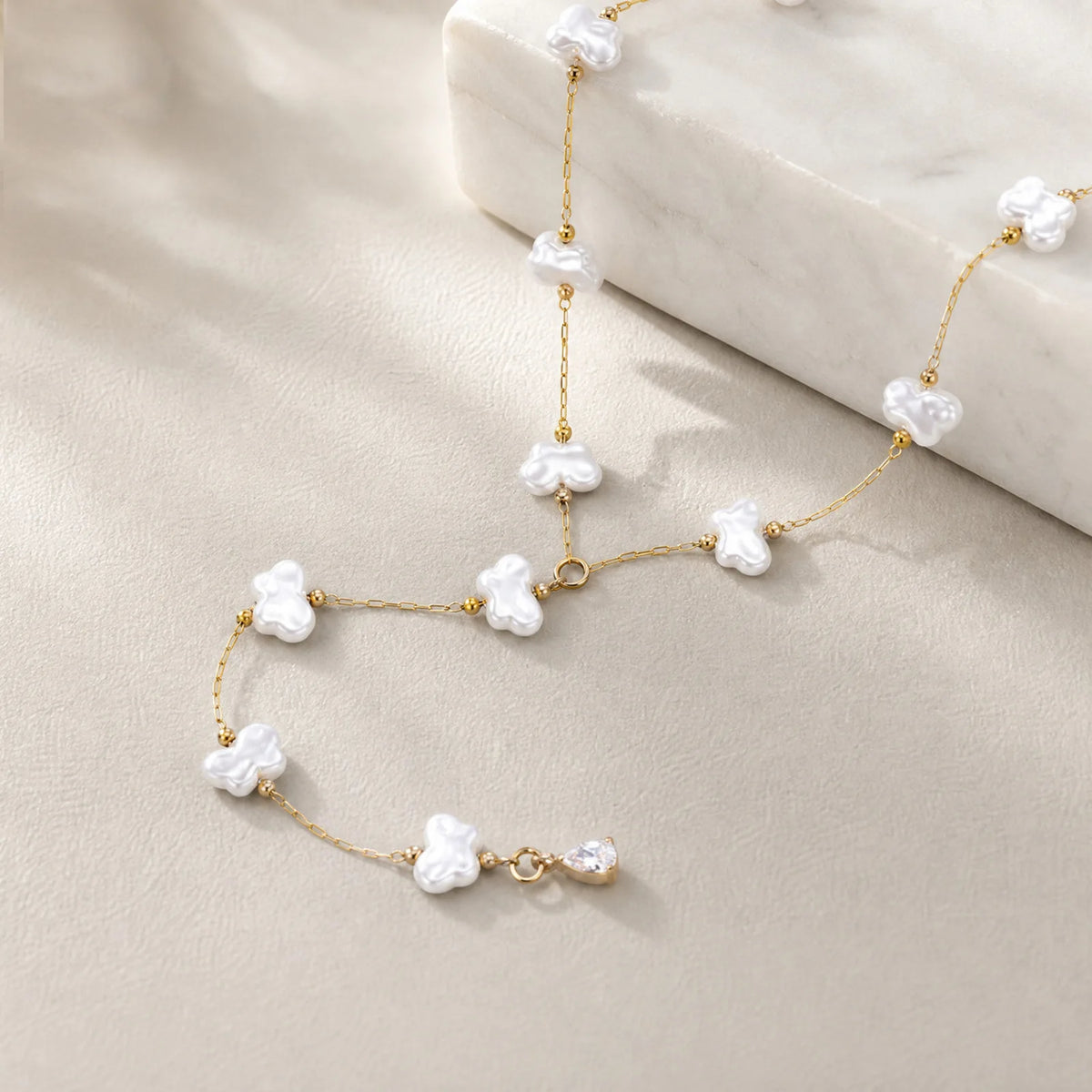 Butterfly Pearl Y-Drop Lariat Necklace | 18K Gold Plated CZ Lariat Necklace SPOT