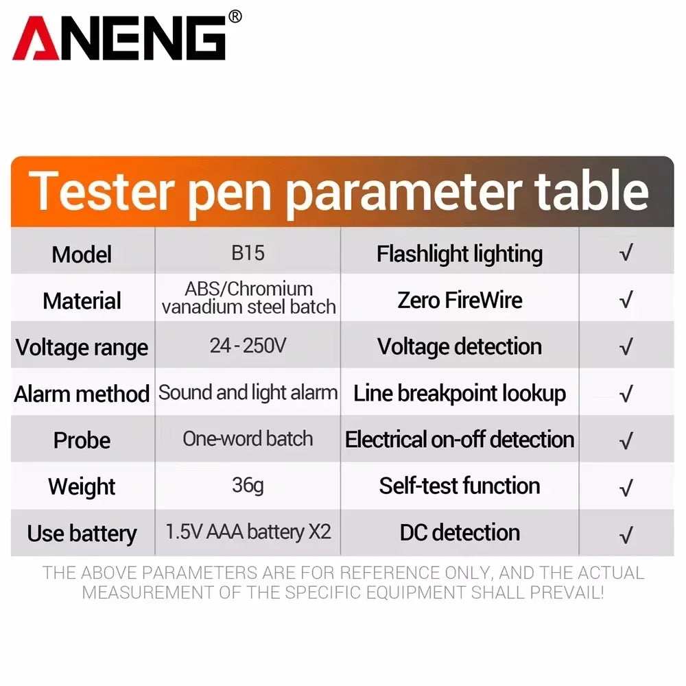 ANENG B15 Non-Contact Voltage Detector Pen 24-250V AC DC Voltage Detector Pen SPOT