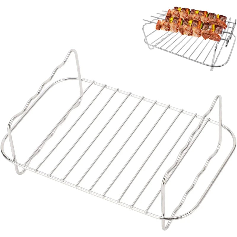 Stainless Steel Square Air Fryer Rack with 4 Skewers Air Fryer Rack Set SPOT