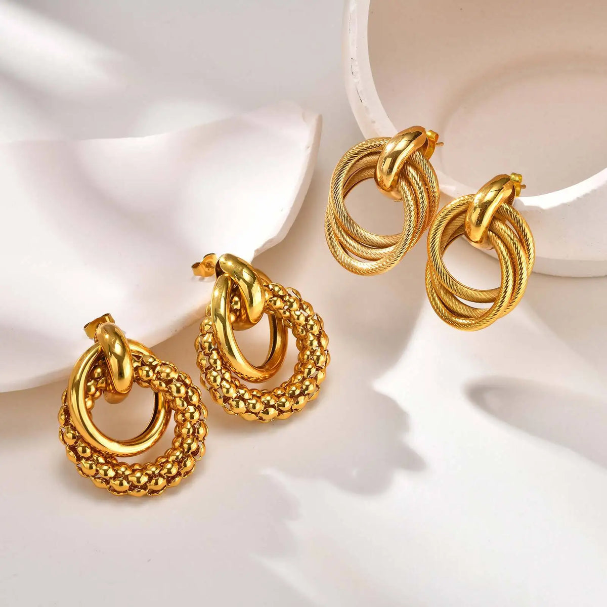 Geometric Circle Twist Gold Stud Earrings – Waterproof Stud Earrings SPOT