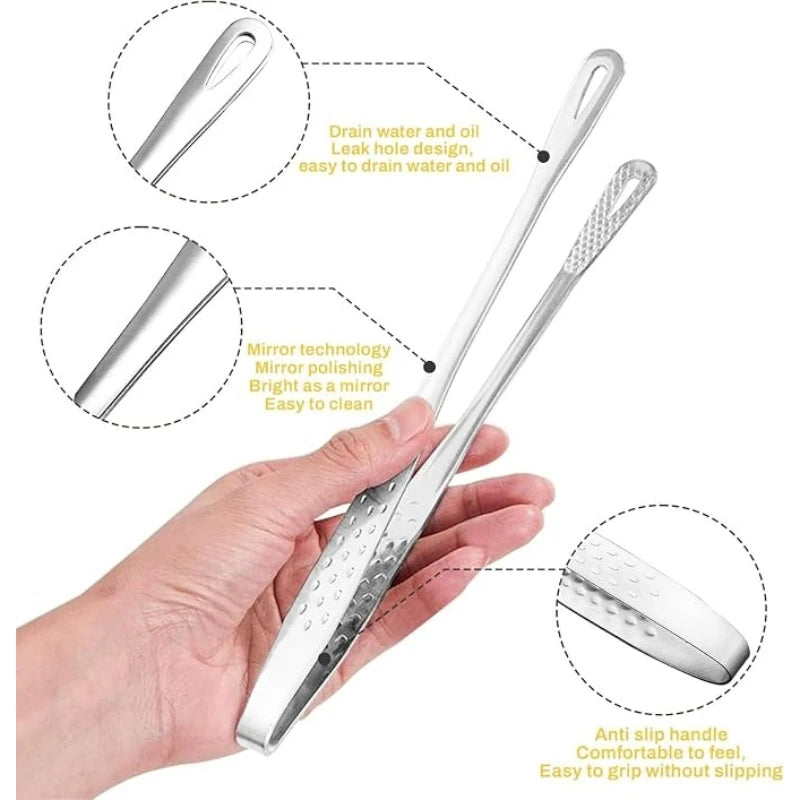 304 Stainless Steel Korean BBQ Tongs – Non-Slip Food Clips Kitchen Food Tongs SPOT