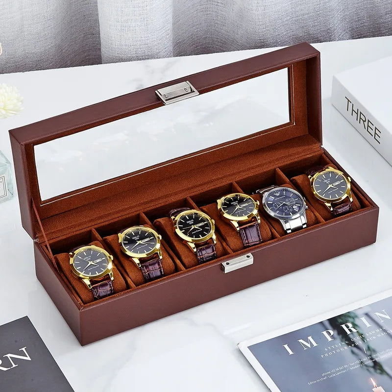 6-Grid PU Leather Watch Box – Luxury Display & Organizer Watch Display Case SPOT