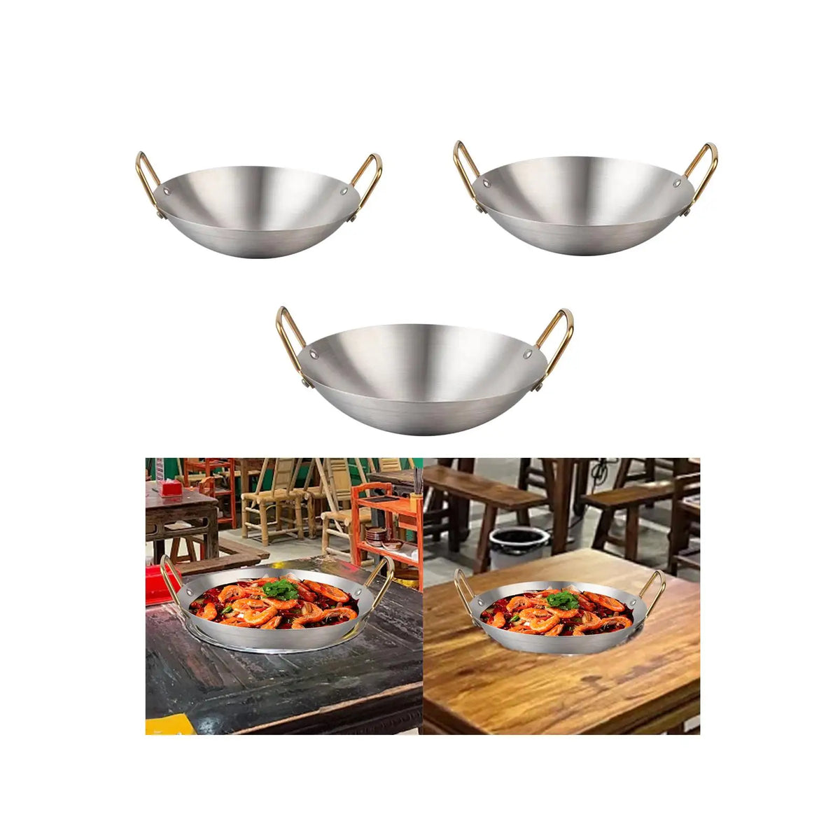 Stainless Steel Wok Pan – Double Handle Frying & Steaming Pot Stainless Steel Wok SPOT