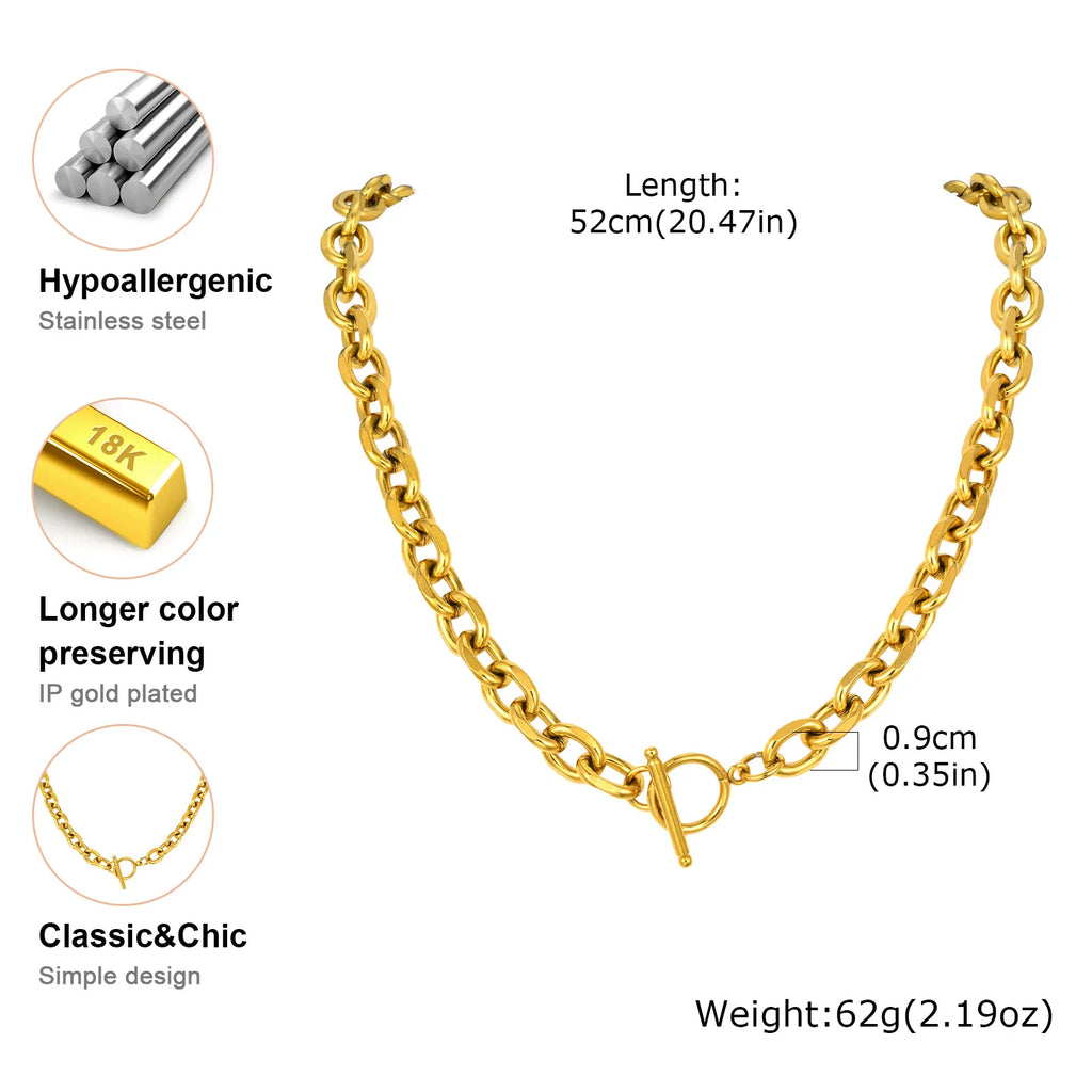 Chunky Toggle Clasp Necklace – Gold Stainless Steel Women Chain Necklace SPOT