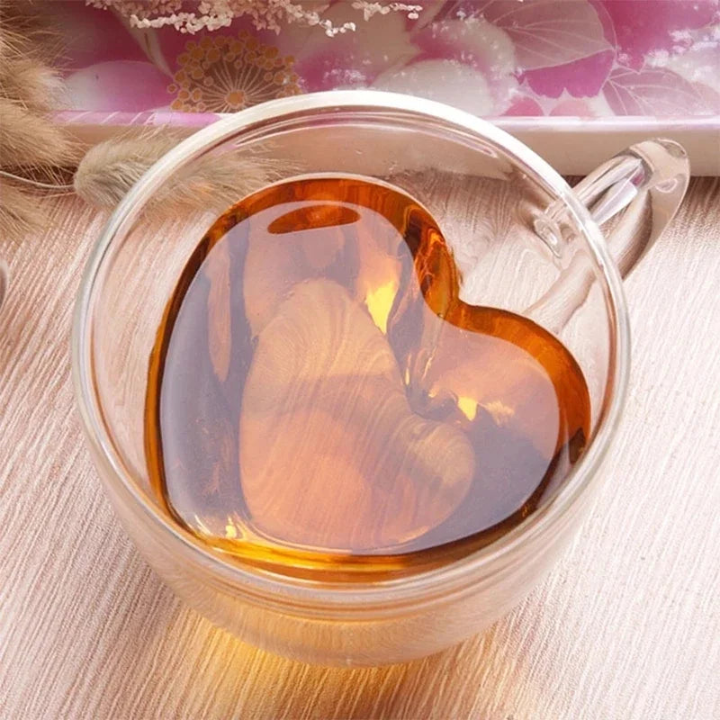 Heart Double Wall Glass Cups with Handle – Set of 2 Glass Cup Set SPOT