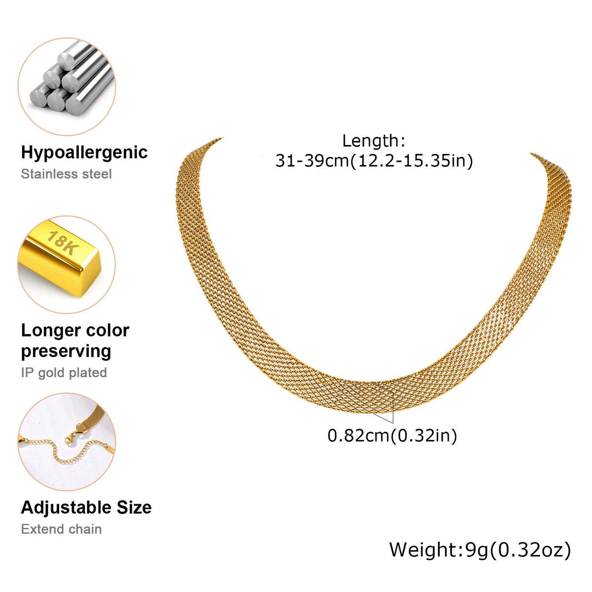 Mesh Chain Choker Necklace – Gold Plated Stainless Steel Choker Necklace SPOT
