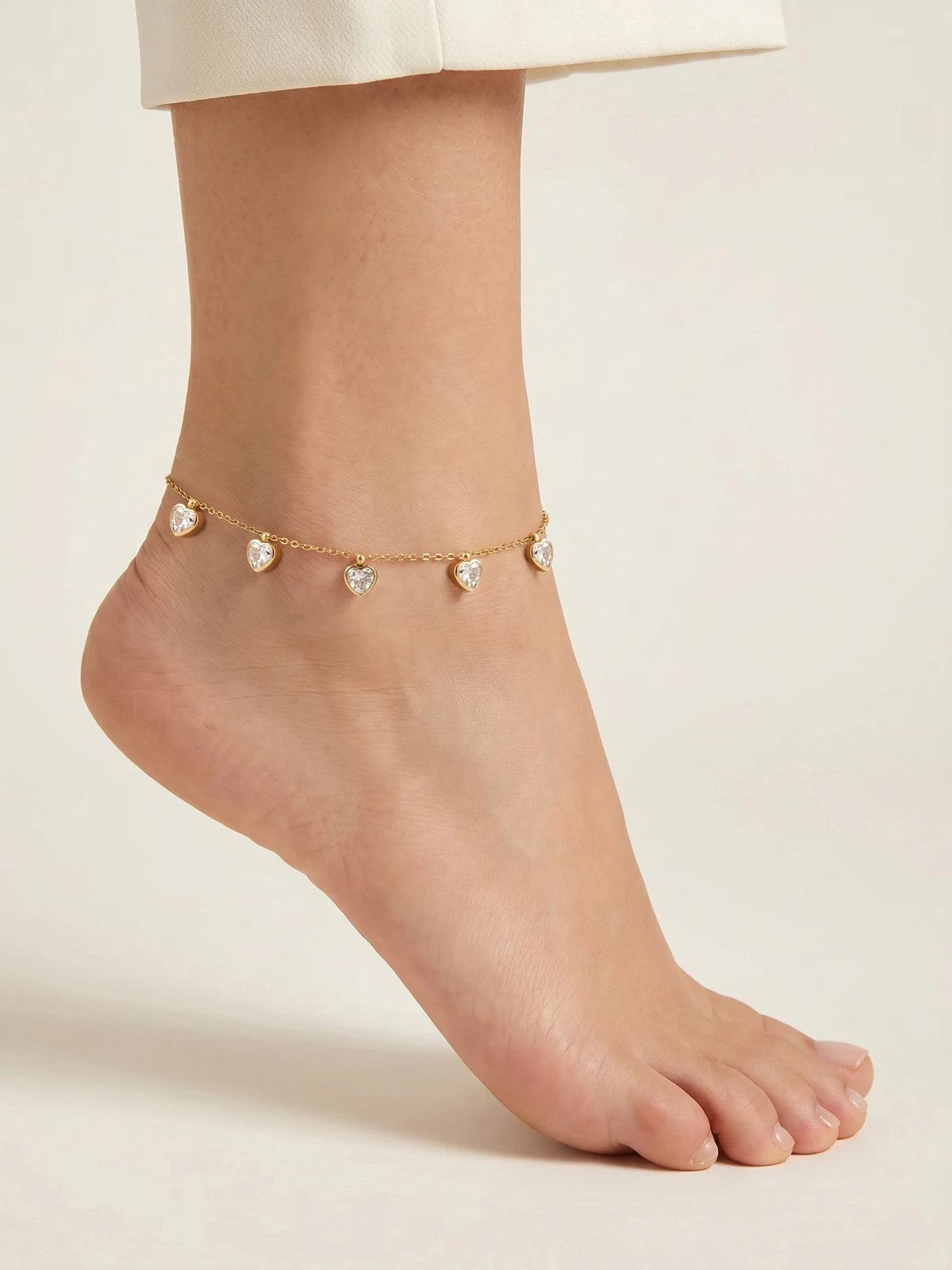 Gold Plated Heart CZ Anklet – Waterproof Satellite Chain Anklet Bracelet SPOT JC-288G