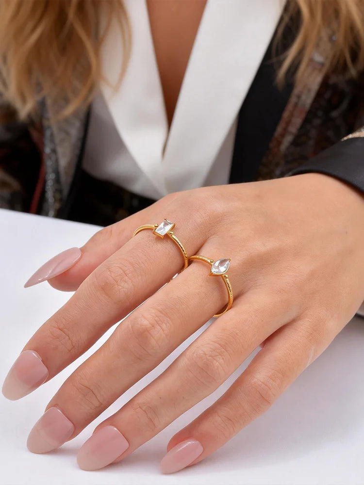 Meaeguet Square CZ Adjustable Ring | 18K Gold Stainless Steel Fashion Ring SPOT