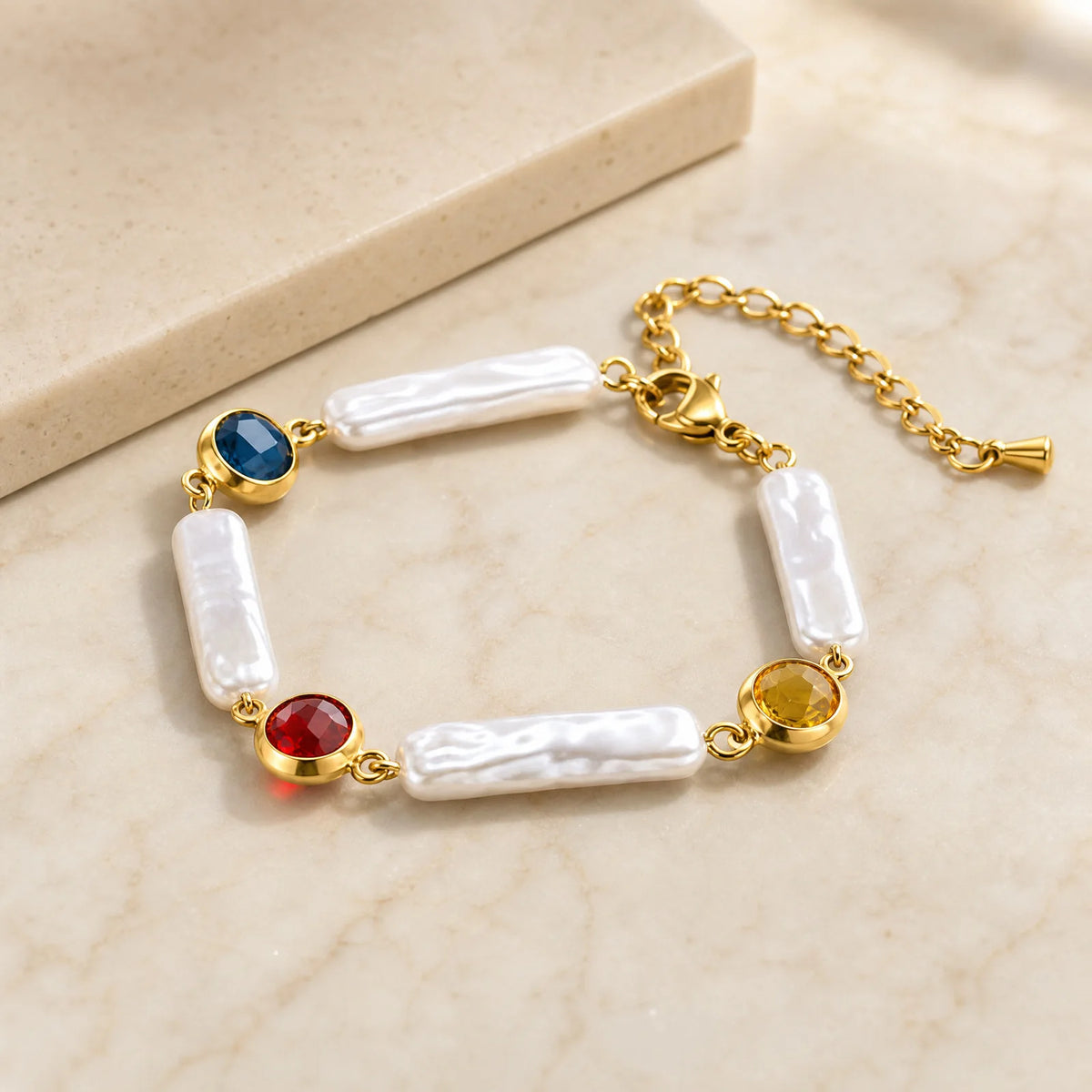 Women's Pearl & CZ Link Bracelet – 18K Gold Plated Steel CZ Link Bracelet SPOT