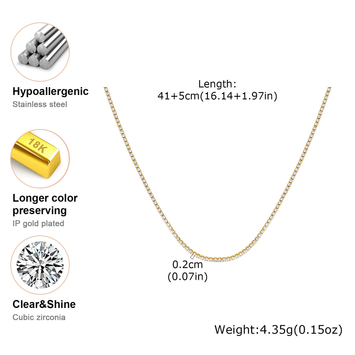 2mm Iced Out Zirconia Tennis Necklace – Gold & Silver Chain Tennis Necklace SPOT