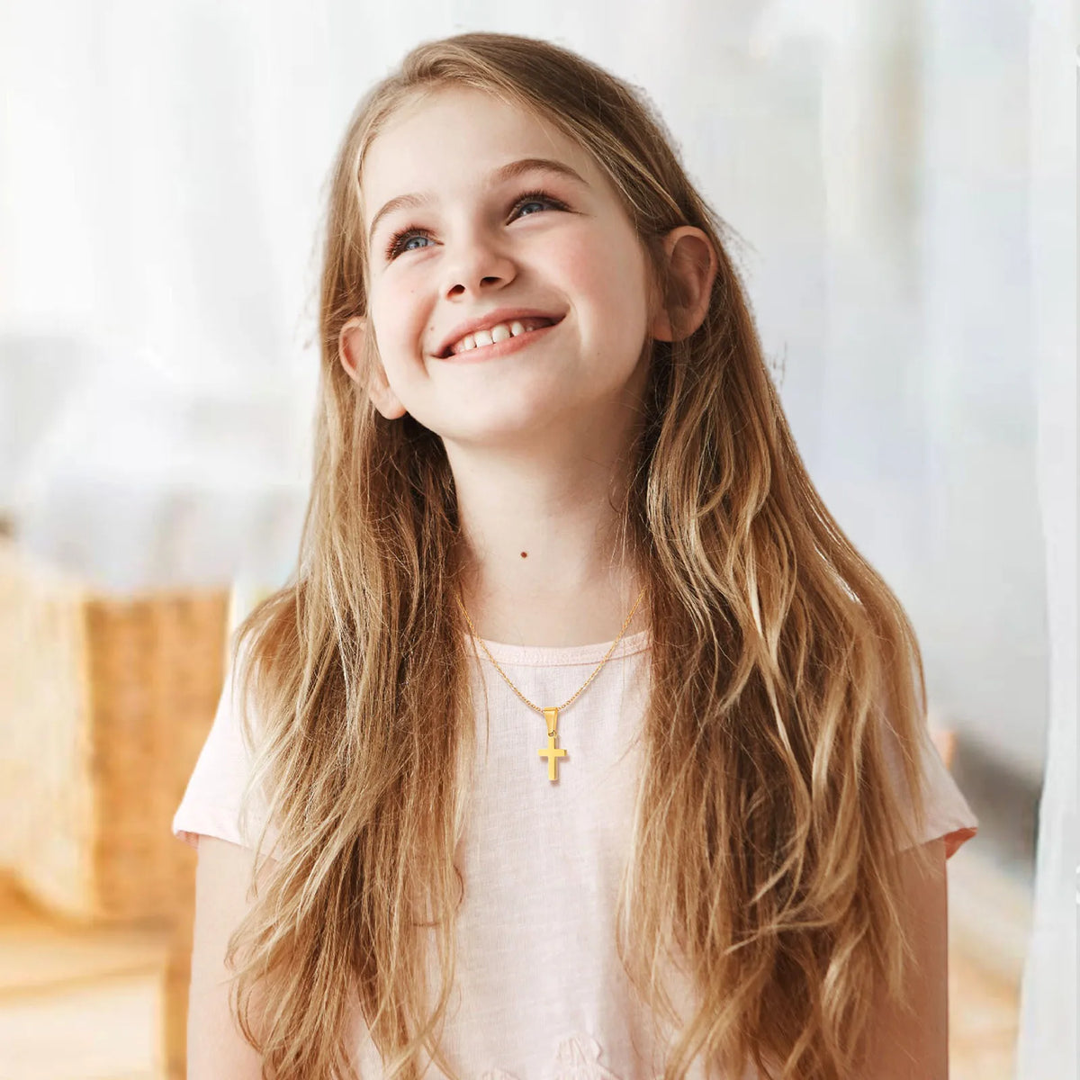 Kids Cross Pendant Necklace – Stainless Steel, Baptism Gift Cross Pendant Necklace SPOT